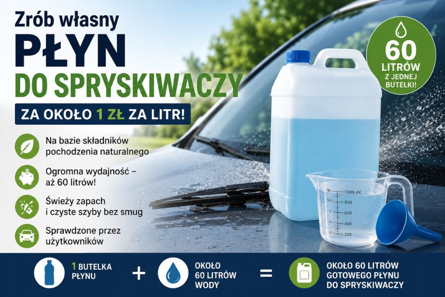 Jak przygotować letni płyn do spryskiwaczy za około 1 zł za litr? Sprawdź prosty sposób
